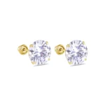 14IFJE00038 - 14 Karat Yellow Gold Round Moissanite Stud Screw Back Earring