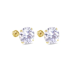 14IFJE00038 - 14 Karat Yellow Gold Round Moissanite Stud Screw Back Earring