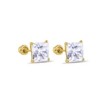 14IFJ00039 - 14 Karat Yellow Gold Square Moissanite Stud Screw Back Earring
