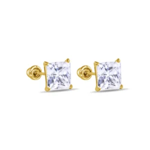 14IFJ00039 - 14 Karat Yellow Gold Square Moissanite Stud Screw Back Earring