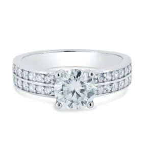 Silver Double Row Shank Round Moissanite Stones Ring - IFJR00007