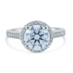 Rhodium Plated 925 Sterling Silver Halo Round Moissanite Stones Ring - IFJR00008