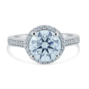 Rhodium Plated 925 Sterling Silver Halo Round Moissanite Stones Ring - IFJR00008