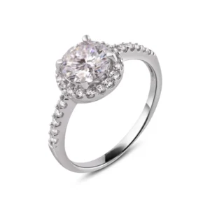 925 Sterling Silver Rhodium Moissanite Stone Engagement Halo Ring - IFJR00010