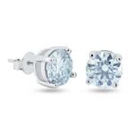 Silver Moissanite 8mm 2ct. Round Push Back Earring - IFJE00005