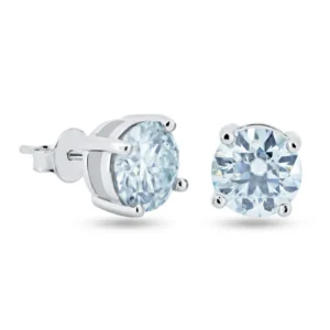 Silver Moissanite 8mm 2ct. Round Push Back Earring - IFJE00005