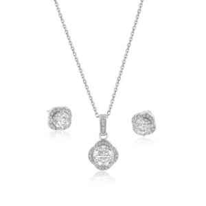 Rhodium Plated 925 Sterling Silver Round Moissanite 0.5 Carat Earring and 1 Carat Necklace Sets - IFJS00002