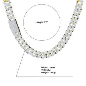 "CHYNA" SILVER MOISSANITE 12MM CUBAN CHAIN | IFJ991432