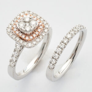 14KW+R 1.30CTW DIAMOND SQUARE CLUSTER BRIDAL SET