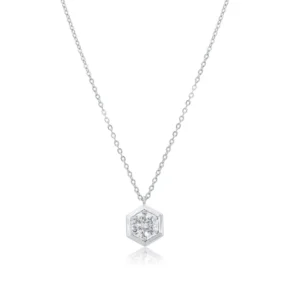 925 Sterling Silver Round Moissanite Hexagon Frame Adjustable Pendant Necklace MDGPIFJ00001
